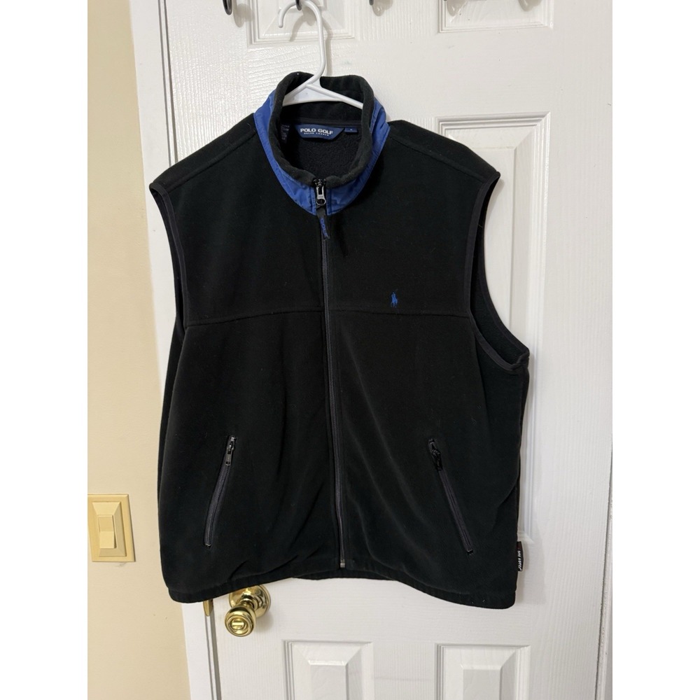 VTG Polo Golf Ralph Lauren Fleece Zip Vest Black Made in USA Size L Small Pony